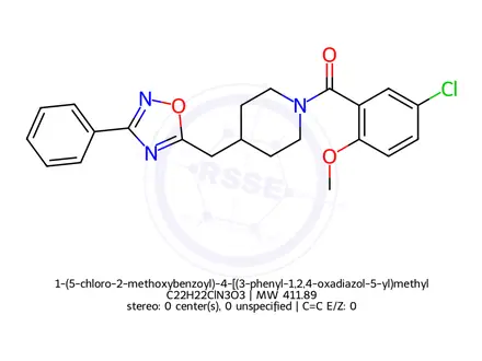 Chemical structure of 1-(5-chloro-2-methoxybenzoyl)-4-[(3-phenyl-1,2,4-oxadiazol-5-yl)methyl]piperidine
