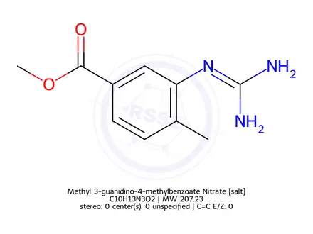 Chemical structure of Methyl 3-guanidino-4-methylbenzoate Nitrate
