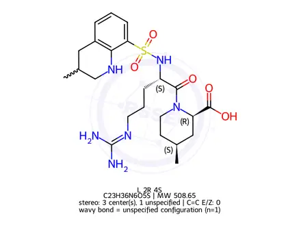 Chemical structure of Argatroban (L,2R,4S)-isomer