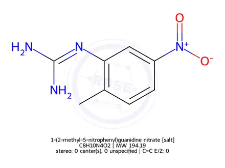 Chemical structure of 1-(2-methyl-5-nitrophenyl)guanidine nitrate