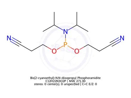 Chemical structure of Bis(2-cyanoethyl)-N,N-diisopropyl Phosphoramidite
