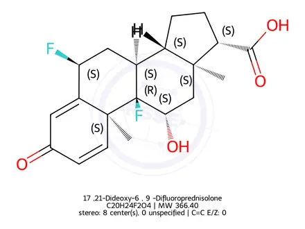 Chemical structure of (6Alpha,11beta,17alpha)-6,9-Difluoro-11-hydroxy-3-oxo-androsta-1,4-diene-17-carboxylic Acid