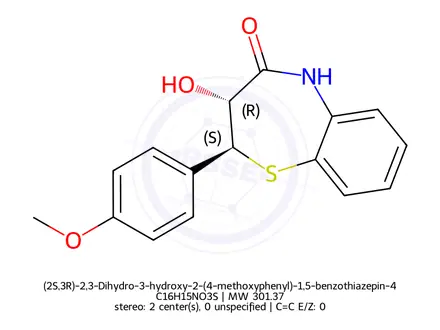 Chemical structure of (2S,3R)-2,3-Dihydro-3-hydroxy-2-(4-methoxyphenyl)-1,5-benzothiazepin-4(5H)-one