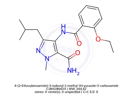 Chemical structure of 4-(2-Ethoxybenzamido)-3-isobutyl-1-methyl-1H-pyrazole-5-carboxamide