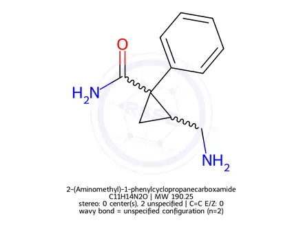 Chemical structure of 2-(Aminomethyl)-1-phenylcyclopropanecarboxamide