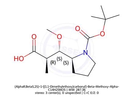 Chemical structure of (AlphaR,BetaS,2S)-1-[(1,1-Dimethylethoxy)carbonyl]-Beta-Methoxy-Alpha-Methyl-2-Pyrrolidinepropanoic Acid