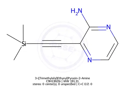 Chemical structure of 3-((Trimethylsilyl)Ethynyl)Pyrazin-2-Amine