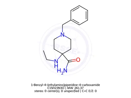 Chemical structure of 1-Benzyl-4-(ethylamino)piperidine-4-carboxamide