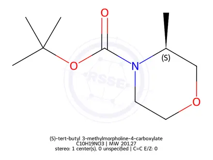 Chemical structure of (S)-tert-butyl 3-methylmorpholine-4-carboxylate