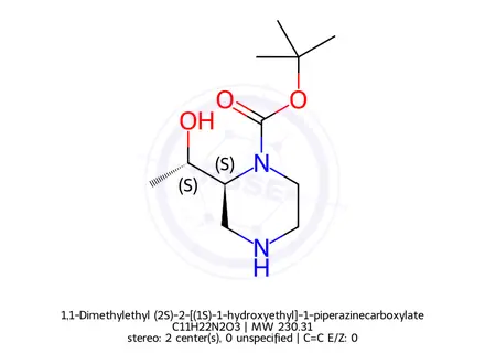 Chemical structure of 1,1-Dimethylethyl (2S)-2-[(1S)-1-hydroxyethyl]-1-piperazinecarboxylate