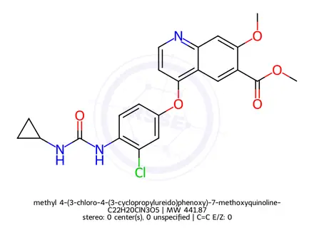 Chemical structure of methyl 4-(3-chloro-4-(3-cyclopropylureido)phenoxy)-7-methoxyquinoline-6-carboxylate