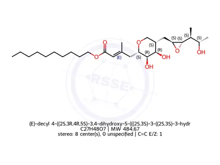 Chemical structure of (E)-decyl 4-((2S,3R,4R,5S)-3,4-dihydroxy-5-(((2S,3S)-3-((2S,3S)-3-hydroxybutan-2-yl)oxiran-2-yl)meth