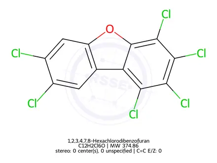 Chemical structure of 1,2,3,4,7,8-Hexachlorodibenzofuran