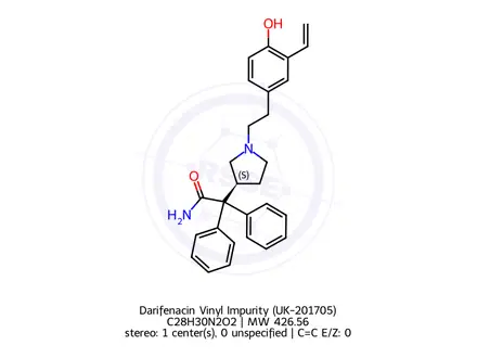Chemical structure of (3S)-1-[2-(3-Ethenyl-4-hydroxyphenyl)ethyl]-α,α-diphenyl-3-pyrrolidineacetamide