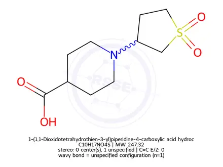 Chemical structure of 1-(1,1-Dioxidotetrahydrothien-3-yl)piperidine-4-carboxylic acid hydrochloride