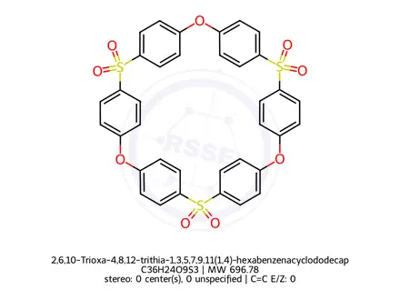 Chemical structure of 2,6,10-Trioxa-4,8,12-trithia-1,3,5,7,9,11(1,4)-hexabenzenacyclododecaphane 4,4,8,8,12,12-hexaoxide