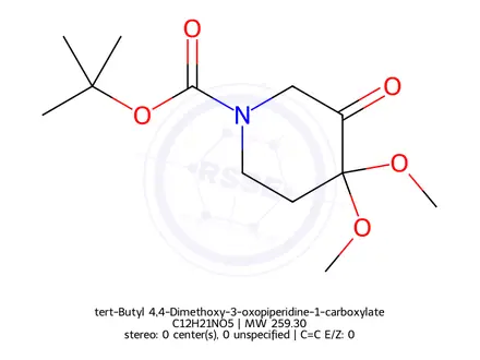 Chemical structure of tert-Butyl 4,4-Dimethoxy-3-oxopiperidine-1-carboxylate