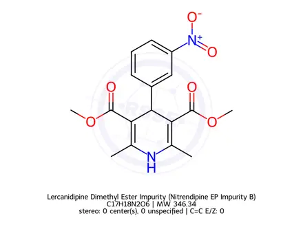 Chemical structure of Lercanidipine Dimethyl Ester Impurity (Nitrendipine EP Impurity B)