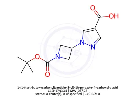 Chemical structure of 1-(1-(tert-butoxycarbonyl)azetidin-3-yl)-1h-pyrazole-4-carboxylic acid