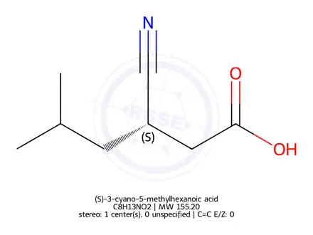 Chemical structure of (S)-3-cyano-5-methylhexanoic acid