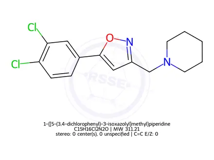 Chemical structure of 1-{[5-(3,4-dichlorophenyl)-3-isoxazolyl]methyl}piperidine