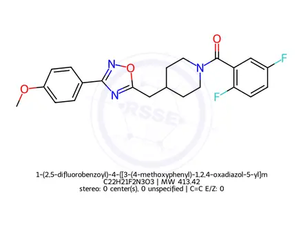 Chemical structure of 1-(2,5-difluorobenzoyl)-4-{[3-(4-methoxyphenyl)-1,2,4-oxadiazol-5-yl]methyl}piperidine