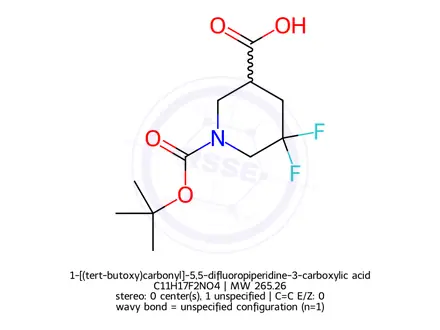 Chemical structure of 1-[(tert-butoxy)carbonyl]-5,5-difluoropiperidine-3-carboxylic acid