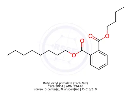 Chemical structure of Butyl octyl phthalate (Tech Mix)