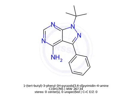 Chemical structure of 1-(tert-butyl)-3-phenyl-1H-pyrazolo[3,4-d]pyrimidin-4-amine
