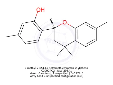 Chemical structure of 5-methyl-2-(2,4,4,7-tetramethylchroman-2-yl)phenol