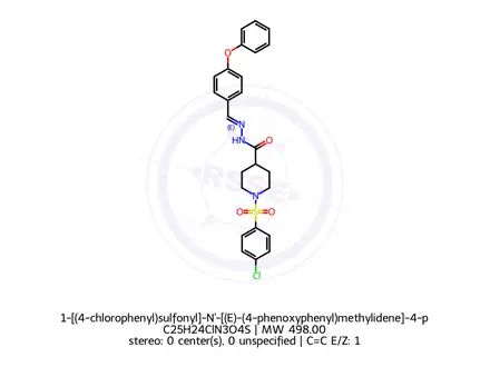 Chemical structure of 1-[(4-chlorophenyl)sulfonyl]-N'-[(E)-(4-phenoxyphenyl)methylidene]-4-piperidinecarbohydrazide