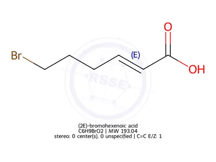 Chemical structure of (2E)-bromohexenoic acid
