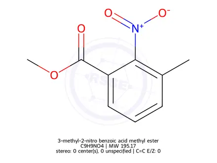 Chemical structure of 3-methyl-2-nitro benzoic acid methyl ester