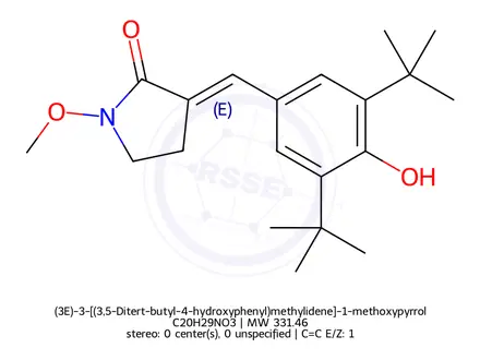 Chemical structure of (3E)-3-[(3,5-Ditert-butyl-4-hydroxyphenyl)methylidene]-1-methoxypyrrolidin-2-one;
