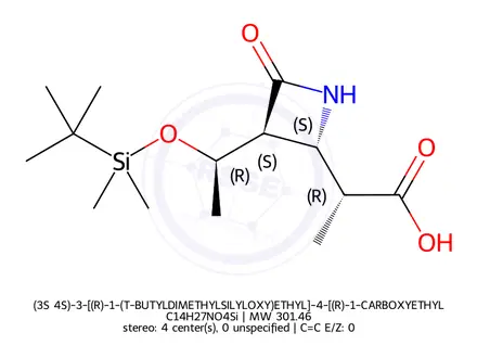Chemical structure of (3S 4S)-3-[(R)-1-(T-BUTYLDIMETHYLSILYLOXY)ETHYL]-4-[(R)-1-CARBOXYETHYL]-2-AZETIDINONE