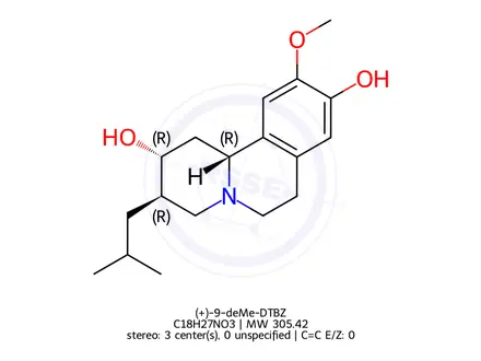 Chemical structure of (+)-9-deMe-DTBZ