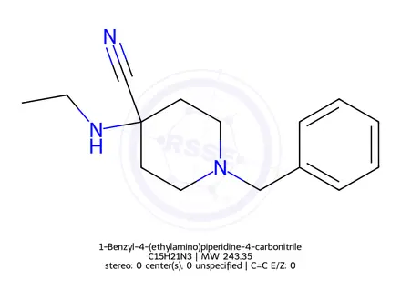 Chemical structure of 1-Benzyl-4-(ethylamino)piperidine-4-carbonitrile