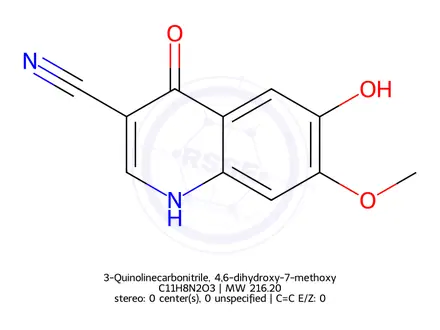 Chemical structure of 3-Quinolinecarbonitrile, 4,6-dihydroxy-7-methoxy-