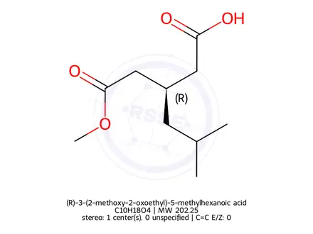 Chemical structure of (R)-3-(2-methoxy-2-oxoethyl)-5-methylhexanoic acid