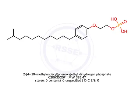 Chemical structure of 2-[4-(10-methylundecyl)phenoxy]ethyl dihydrogen phosphate