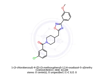 Chemical structure of 1-(3-chlorobenzoyl)-4-{[3-(3-methoxyphenyl)-1,2,4-oxadiazol-5-yl]methyl}piperidine