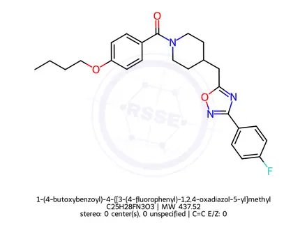 Chemical structure of 1-(4-butoxybenzoyl)-4-{[3-(4-fluorophenyl)-1,2,4-oxadiazol-5-yl]methyl}piperidine