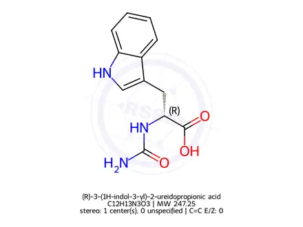 Chemical structure of (R)-3-(1H-indol-3-yl)-2-ureidopropionic acid