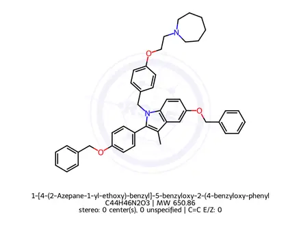 Chemical structure of 1-[4-(2-Azepane-1-yl-ethoxy)-benzyl]-5-benzyloxy-2-(4-benzyloxy-phenyl)3-Methyl-1H-indolel