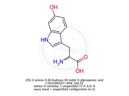 Chemical structure of (2S)-2-amino-3-(6-hydroxy-1H-indol-3-yl)propanoic acid