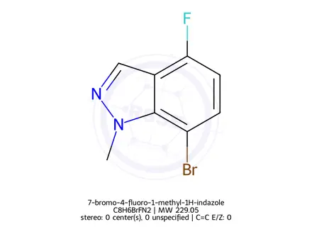 Chemical structure of 7-bromo-4-fluoro-1-methyl-1H-indazole