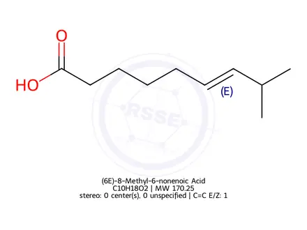 Chemical structure of 8-Methyl-6-nonenoic acid, predominantly <I>trans</I>