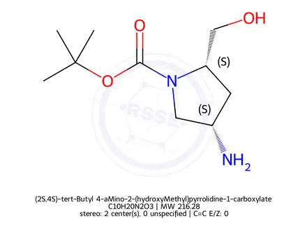 Chemical structure of (2S,4S)-tert-Butyl 4-aMino-2-(hydroxyMethyl)pyrrolidine-1-carboxylate hydrochloride
