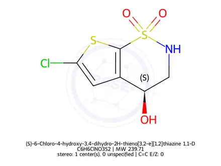Chemical structure of (S)-6-Chloro-4-hydroxy-3,4-dihydro-2H-thieno[3,2-e][1,2]thiazine 1,1-Dioxide