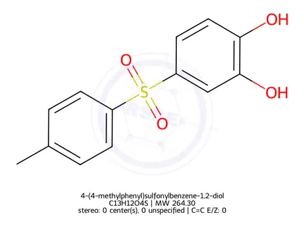 Chemical structure of 4-(4-methylphenyl)sulfonylbenzene-1,2-diol